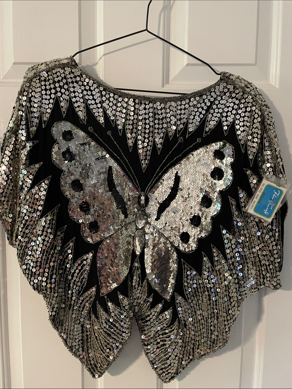 Vintage Sequin Silk Butterfly Top